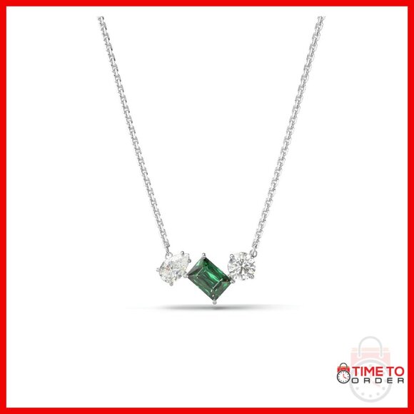 Crystal Pendant Necklace with Adjustable Chain Rhodium Finish